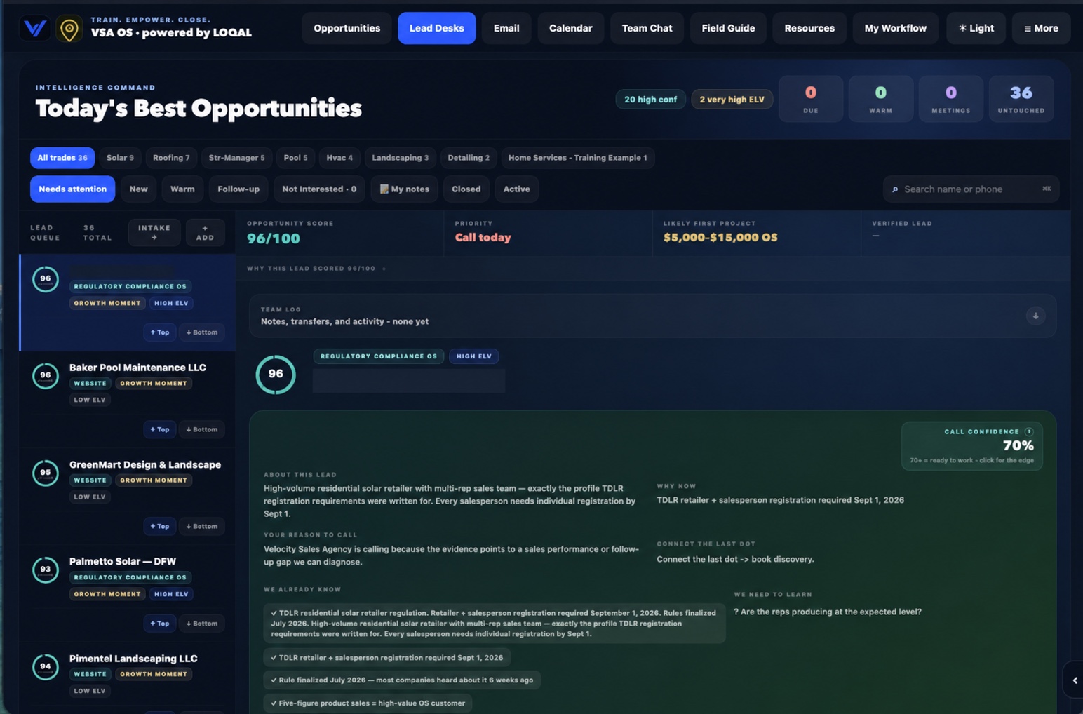VSA OS — lead intelligence dashboard